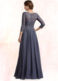 Ayanna A-Line Scoop Neck Floor-Length Chiffon Lace Mother of the Bride Dress STG126P0014719