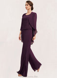 Jimena Jumpsuit/Pantsuit Scoop Neck Floor-Length Chiffon Lace Mother of the Bride Dress STG126P0014722