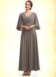 Ellie A-Line V-neck Ankle-Length Chiffon Mother of the Bride Dress With Ruffle Beading STG126P0014723