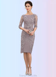 Kristina Sheath/Column Scoop Neck Knee-Length Satin Lace Mother of the Bride Dress With Beading Bow(s) STG126P0014727