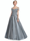 Payton A-Line V-neck Floor-Length Satin Lace Mother of the Bride Dress With Beading Sequins STG126P0014730