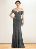 Stella Trumpet/Mermaid Off-the-Shoulder Floor-Length Tulle Lace Mother of the Bride Dress With Sequins STG126P0014731