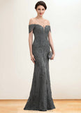 Stella Trumpet/Mermaid Off-the-Shoulder Floor-Length Tulle Lace Mother of the Bride Dress With Sequins STG126P0014731