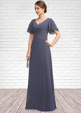 Alma A-Line V-neck Floor-Length Chiffon Mother of the Bride Dress With Ruffle Beading STG126P0014737