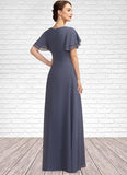 Alma A-Line V-neck Floor-Length Chiffon Mother of the Bride Dress With Ruffle Beading STG126P0014737