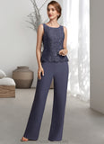 Sariah Jumpsuit/Pantsuit Scoop Neck Floor-Length Chiffon Lace Mother of the Bride Dress With Sequins STG126P0014805