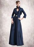 Aylin A-Line V-neck Floor-Length Taffeta Mother of the Bride Dress With Ruffle Beading STG126P0014807