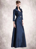 Aylin A-Line V-neck Floor-Length Taffeta Mother of the Bride Dress With Ruffle Beading STG126P0014807