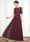 Autumn A-Line Scoop Neck Floor-Length Chiffon Lace Mother of the Bride Dress With Beading Sequins STG126P0014810