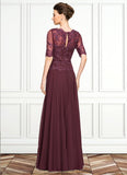 Autumn A-Line Scoop Neck Floor-Length Chiffon Lace Mother of the Bride Dress With Beading Sequins STG126P0014810