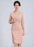 Virginia Sheath/Column Scoop Neck Knee-Length Chiffon Lace Mother of the Bride Dress With Beading Sequins STG126P0014896
