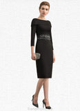 Yoselin Sheath/Column Off-the-Shoulder Knee-Length Jersey Mother of the Bride Dress With Beading Sequins STG126P0014897