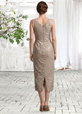 Alice Sheath/Column Scoop Neck Tea-Length Lace Mother of the Bride Dress With Sequins STG126P0014898