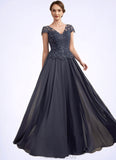Chloe A-Line V-neck Floor-Length Chiffon Lace Mother of the Bride Dress With Sequins STG126P0014901
