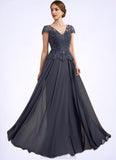 Chloe A-Line V-neck Floor-Length Chiffon Lace Mother of the Bride Dress With Sequins STG126P0014901