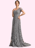 Essence A-Line Square Neckline Sweep Train Chiffon Lace Mother of the Bride Dress STG126P0014903
