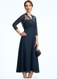 Rebekah A-Line V-neck Tea-Length Chiffon Lace Mother of the Bride Dress STG126P0014905