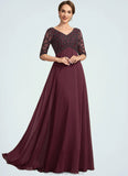 Nora Empire V-neck Floor-Length Chiffon Mother of the Bride Dress With Beading STG126P0014906