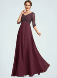 Nora Empire V-neck Floor-Length Chiffon Mother of the Bride Dress With Beading STG126P0014906