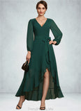 Haylee A-Line V-neck Asymmetrical Chiffon Mother of the Bride Dress With Bow(s) Cascading Ruffles STG126P0014909