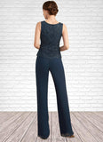 Kailyn Jumpsuit/Pantsuit Scoop Neck Floor-Length Chiffon Lace Mother of the Bride Dress With Beading Sequins STG126P0014910