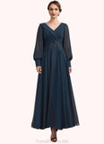 Princess A-Line V-neck Ankle-Length Chiffon Mother of the Bride Dress With Ruffle Beading Appliques Lace Sequins STG126P0014915