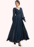 Princess A-Line V-neck Ankle-Length Chiffon Mother of the Bride Dress With Ruffle Beading Appliques Lace Sequins STG126P0014915