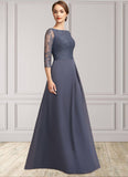 Dalia A-Line Scoop Neck Floor-Length Chiffon Lace Mother of the Bride Dress With Ruffle STG126P0014917
