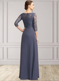 Dalia A-Line Scoop Neck Floor-Length Chiffon Lace Mother of the Bride Dress With Ruffle STG126P0014917