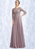 Kiana A-Line Scoop Neck Floor-Length Chiffon Lace Mother of the Bride Dress With Sequins STG126P0014918