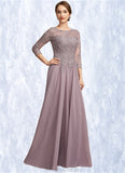 Kiana A-Line Scoop Neck Floor-Length Chiffon Lace Mother of the Bride Dress With Sequins STG126P0014918