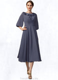Ryann A-Line Scoop Neck Tea-Length Chiffon Mother of the Bride Dress With Cascading Ruffles STG126P0014920