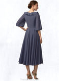 Ryann A-Line Scoop Neck Tea-Length Chiffon Mother of the Bride Dress With Cascading Ruffles STG126P0014920
