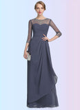 Lucia A-Line Scoop Neck Floor-Length Chiffon Mother of the Bride Dress With Beading Sequins Cascading Ruffles STG126P0014921