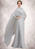 Glenda A-Line High Neck Floor-Length Chiffon Lace Mother of the Bride Dress With Ruffle STG126P0014923