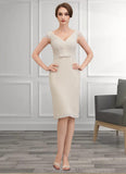 Elle Sheath/Column V-neck Knee-Length Chiffon Lace Mother of the Bride Dress With Bow(s) STG126P0014924