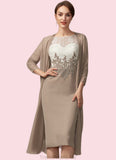 Cecilia Sheath/Column Scoop Neck Knee-Length Chiffon Lace Mother of the Bride Dress STG126P0014927