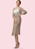 Cecilia Sheath/Column Scoop Neck Knee-Length Chiffon Lace Mother of the Bride Dress STG126P0014927