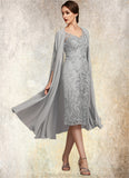 Autumn Sheath/Column V-neck Knee-Length Lace Mother of the Bride Dress STG126P0014931