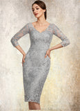 Autumn Sheath/Column V-neck Knee-Length Lace Mother of the Bride Dress STG126P0014931