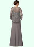 Baylee Sheath/Column Square Neckline Floor-Length Chiffon Lace Mother of the Bride Dress STG126P0014936