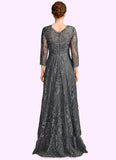 Ellie A-Line Scoop Neck Floor-Length Lace Mother of the Bride Dress With Sequins STG126P0014939