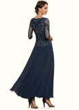 Moira A-Line Scoop Neck Ankle-Length Chiffon Lace Mother of the Bride Dress STG126P0014942