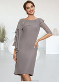 Nyasia Sheath/Column Scoop Neck Knee-Length Chiffon Mother of the Bride Dress With Crystal Brooch Cascading Ruffles STG126P0014943