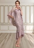Maggie Trumpet/Mermaid Scoop Neck Asymmetrical Chiffon Lace Mother of the Bride Dress STG126P0014945