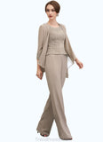 Araceli Jumpsuit/Pantsuit Scoop Neck Floor-Length Chiffon Lace Mother of the Bride Dress With Beading Sequins STG126P0014946