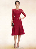 Scarlet A-Line Scoop Neck Knee-Length Lace Mother of the Bride Dress With Sequins STG126P0014961