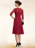 Scarlet A-Line Scoop Neck Knee-Length Lace Mother of the Bride Dress With Sequins STG126P0014961