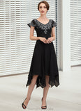 Peyton A-Line V-neck Tea-Length Chiffon Lace Mother of the Bride Dress With Sequins STG126P0014967
