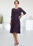 Scarlett A-Line Scoop Neck Knee-Length Chiffon Lace Mother of the Bride Dress With Sequins STG126P0014968